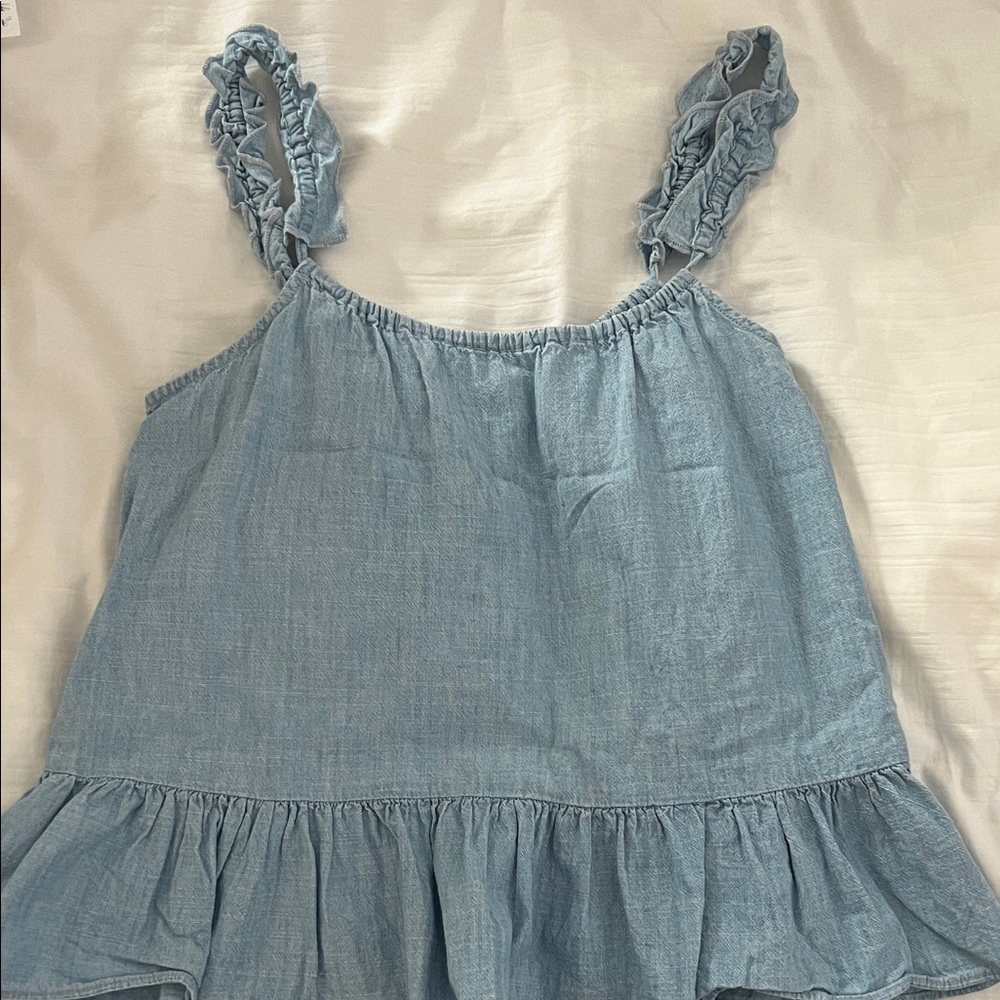 Madewell Light Blue Ruffle Strap Top